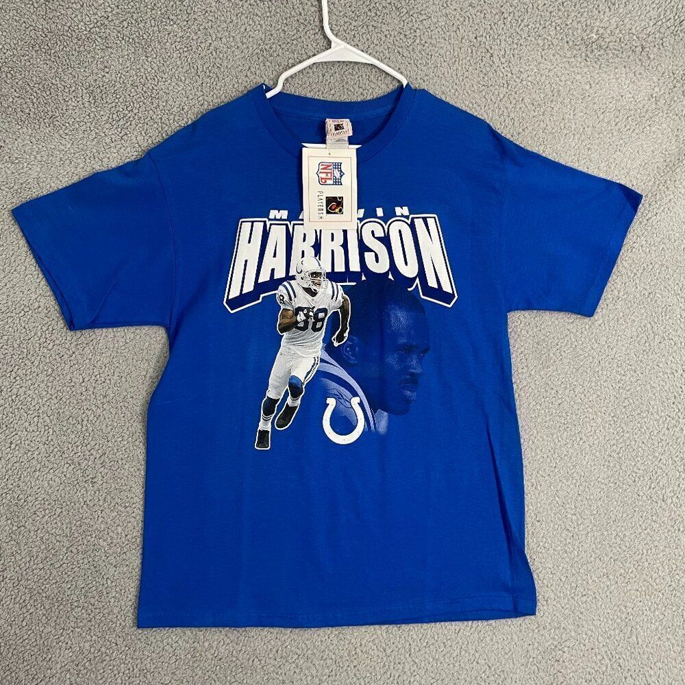 VTG Marvin Harrison Shirt Men L Blue Indianapolis Colts NFL Short Sleeve Tee NWT